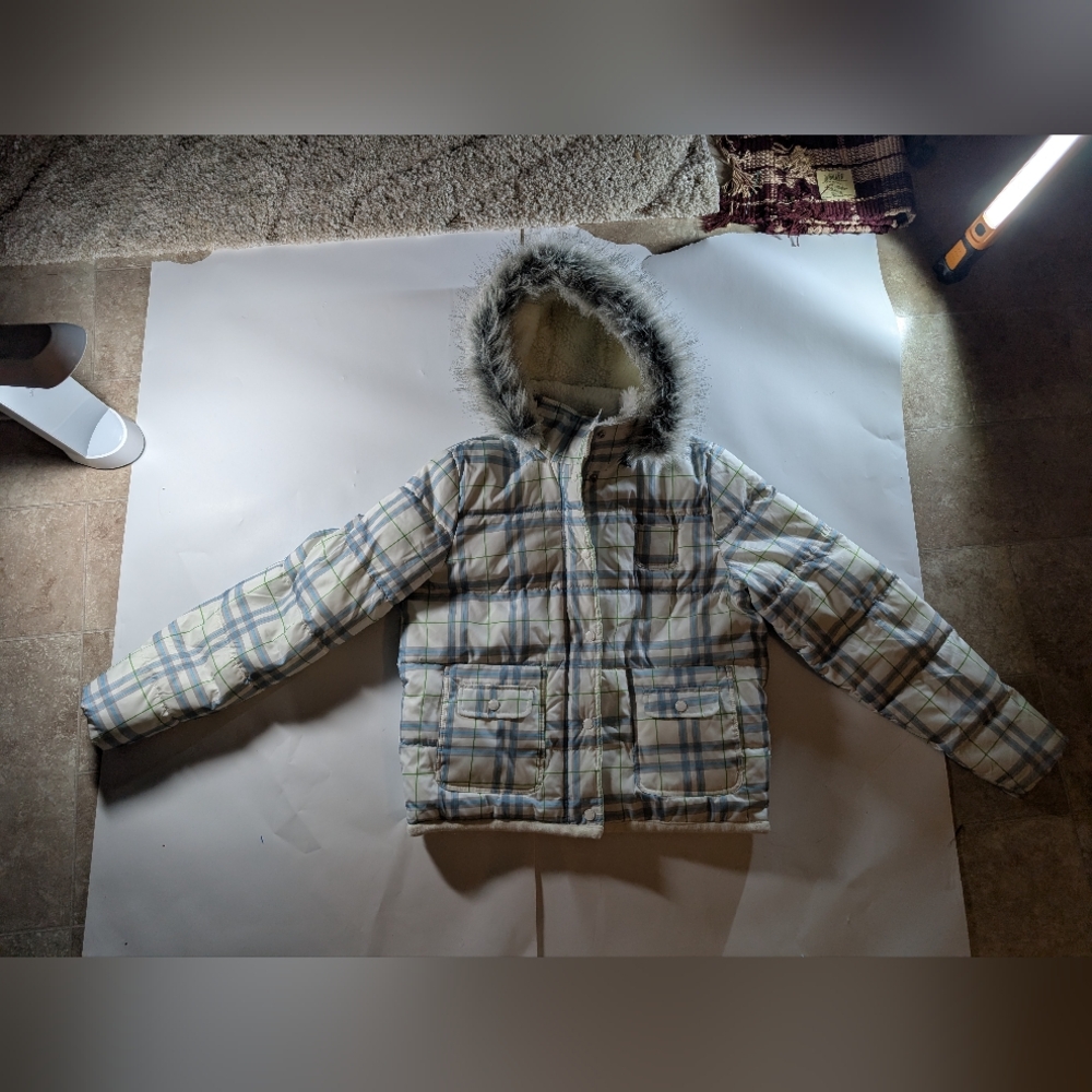 Y2k Aeropostale Blue and Green Puffer Jacket with Cozy Lining L Large - Picture 2 of 5